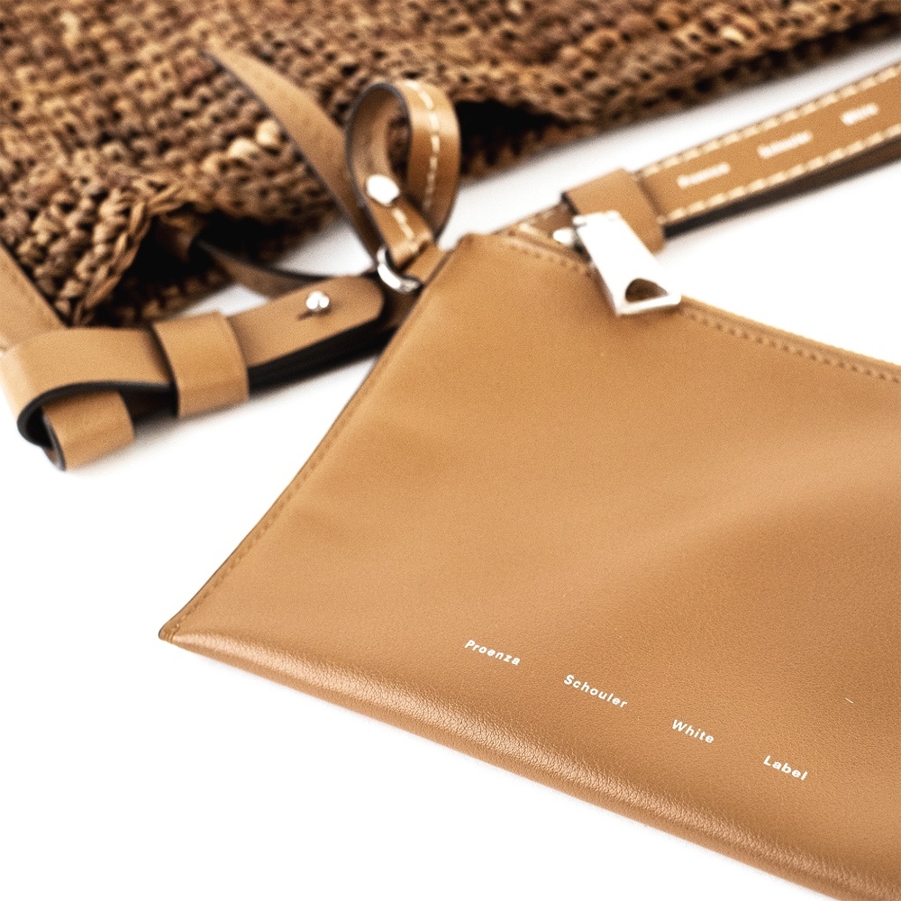 Proenza Schouler White Label Minetta Brown Raffia Shoulder Bag with Pouch - Picture 14 of 15
